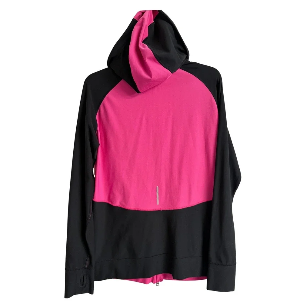Nike Running Dri-FIT Full Zip Hoodie Pink Black Colorblock Thumbholes‎ Womens XL